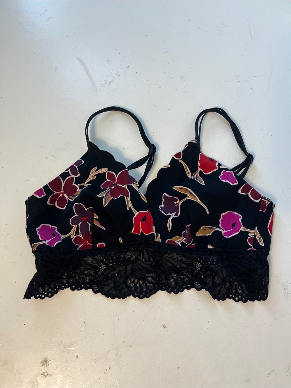 Auden Small Unlined Bralette Black Floral Print Lace